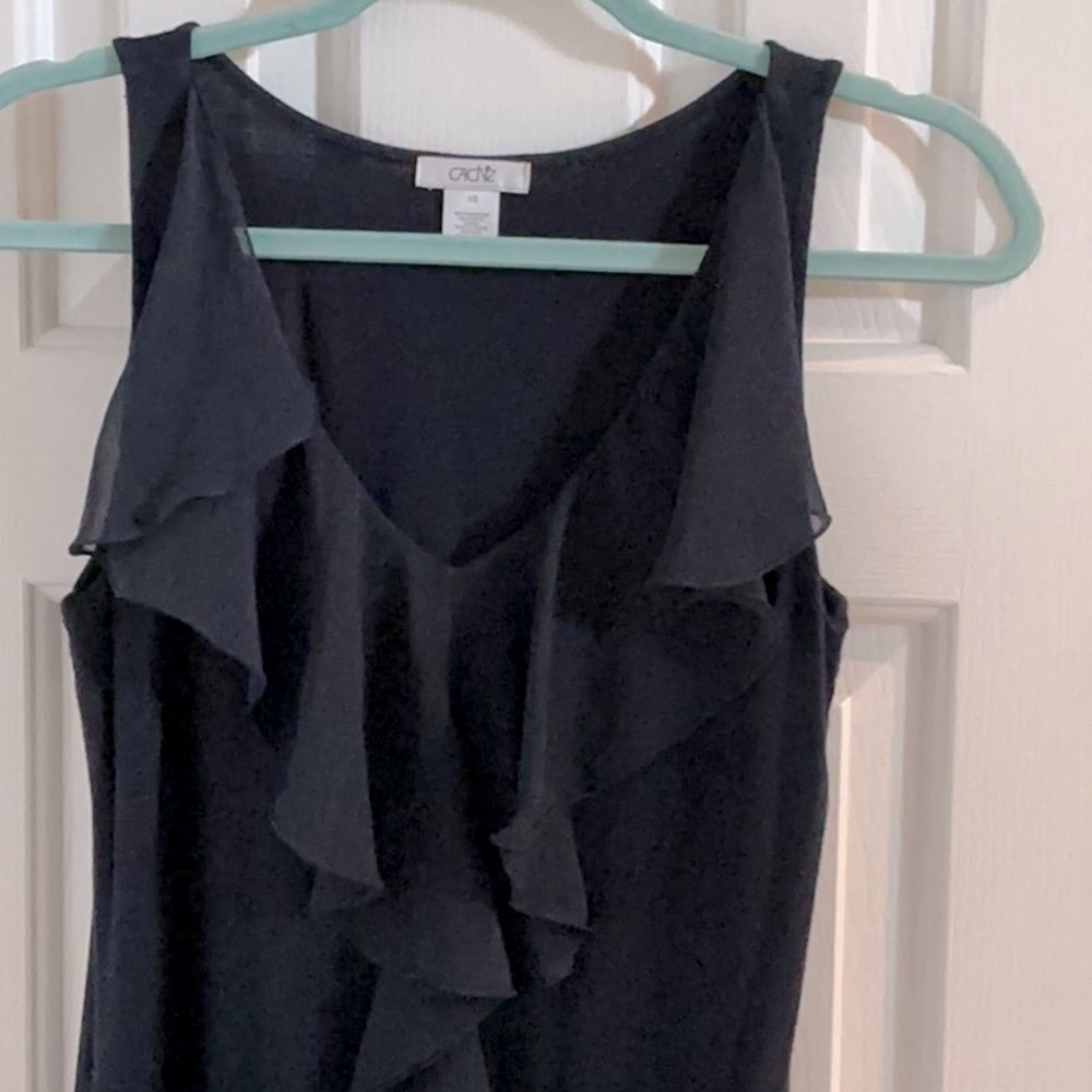 Cache Navy Chiffon Ruffle V-Neck Top - Picture 2 of 8